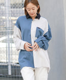 【UNIIT × RED CAP GIRL】 ナチュラルストレッチ バルーンスリーブ ルーズシルエット バック刺繍シャツ