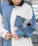 【UNIIT × RED CAP GIRL】 ナチュラルストレッチ バルーンスリーブ ルーズシルエット バック刺繍シャツ