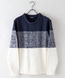 マシン ウォッシャブル  アンチ ピリング 軽量 アラン柄 クルーセーター イージーケア BLUE STANDARD ブルースタンダード