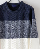 マシン ウォッシャブル  アンチ ピリング 軽量 アラン柄 クルーセーター イージーケア BLUE STANDARD ブルースタンダード