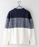 マシン ウォッシャブル  アンチ ピリング 軽量 アラン柄 クルーセーター イージーケア BLUE STANDARD ブルースタンダード