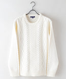 マシン ウォッシャブル  アンチ ピリング 軽量 アラン柄 クルーセーター イージーケア BLUE STANDARD ブルースタンダード