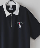 【UNIIT×RED CAP GIRL】冷感 ポンチ 半袖 ハーフジップ ポロ ワンポイント胸刺繍  とろみポンチ