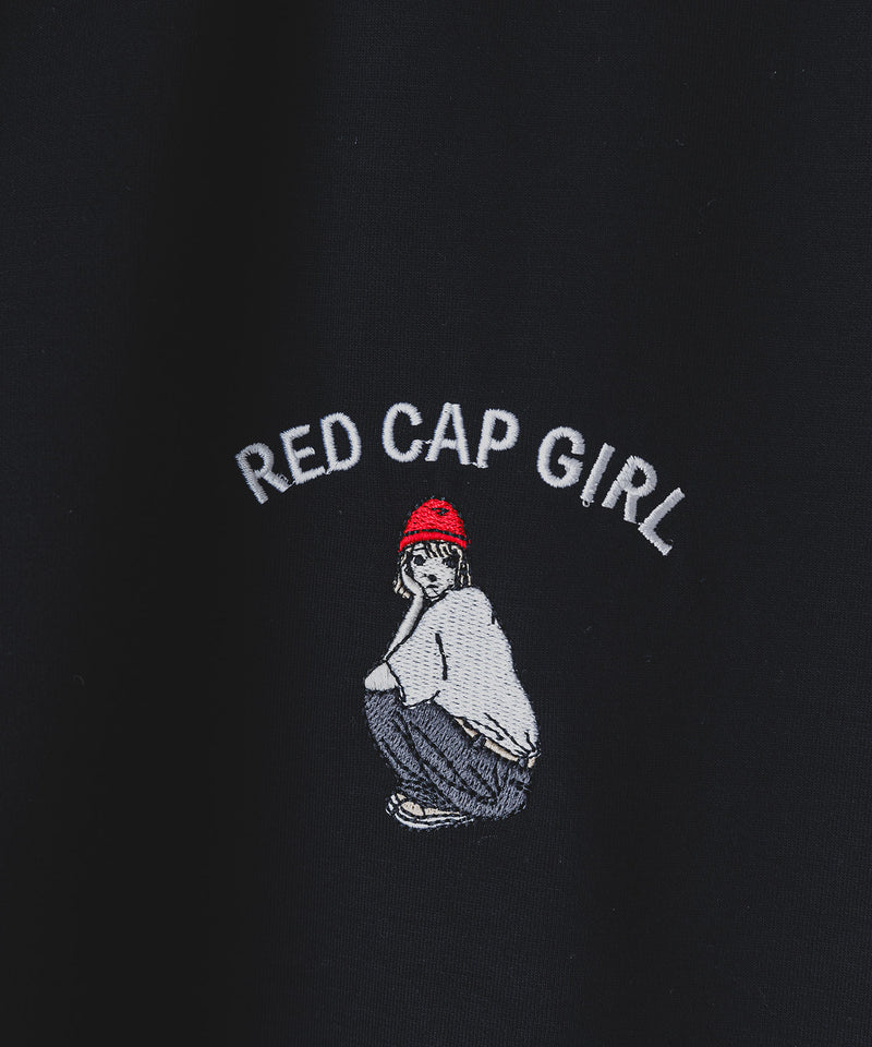 【UNIIT×RED CAP GIRL】冷感 ポンチ 半袖 ハーフジップ ポロ ワンポイント胸刺繍  とろみポンチ
