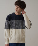 マシン ウォッシャブル  アンチ ピリング 軽量 アラン柄 クルーセーター イージーケア BLUE STANDARD ブルースタンダード