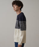 マシン ウォッシャブル  アンチ ピリング 軽量 アラン柄 クルーセーター イージーケア BLUE STANDARD ブルースタンダード