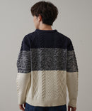 マシン ウォッシャブル  アンチ ピリング 軽量 アラン柄 クルーセーター イージーケア BLUE STANDARD ブルースタンダード