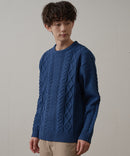 マシン ウォッシャブル  アンチ ピリング 軽量 アラン柄 クルーセーター イージーケア BLUE STANDARD ブルースタンダード