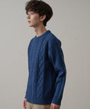 マシン ウォッシャブル  アンチ ピリング 軽量 アラン柄 クルーセーター イージーケア BLUE STANDARD ブルースタンダード