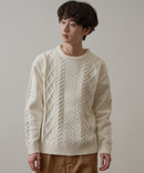 マシン ウォッシャブル  アンチ ピリング 軽量 アラン柄 クルーセーター イージーケア BLUE STANDARD ブルースタンダード