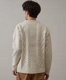 マシン ウォッシャブル  アンチ ピリング 軽量 アラン柄 クルーセーター イージーケア BLUE STANDARD ブルースタンダード