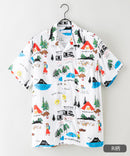 接触冷感 総柄 アロハシャツ レーヨン100% オープンカラー 開襟 ストリート モード カジュアル 夏服  UNIIT ユニット