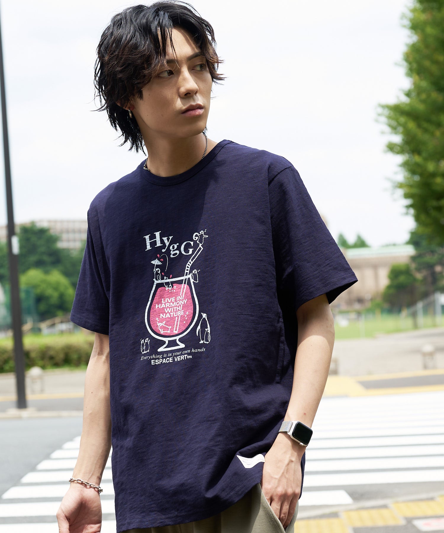 ペンギン プリント Tシャツ スラブ さらさら BLUE STANDARD