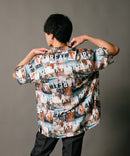 接触冷感 総柄 アロハシャツ レーヨン100% オープンカラー 開襟 ストリート モード カジュアル 夏服  UNIIT ユニット