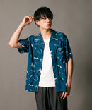 接触冷感 総柄 アロハシャツ レーヨン100% オープンカラー 開襟 ストリート モード カジュアル 夏服  UNIIT ユニット