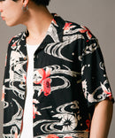 接触冷感 総柄 アロハシャツ レーヨン100% オープンカラー 開襟 ストリート モード カジュアル 夏服  UNIIT ユニット