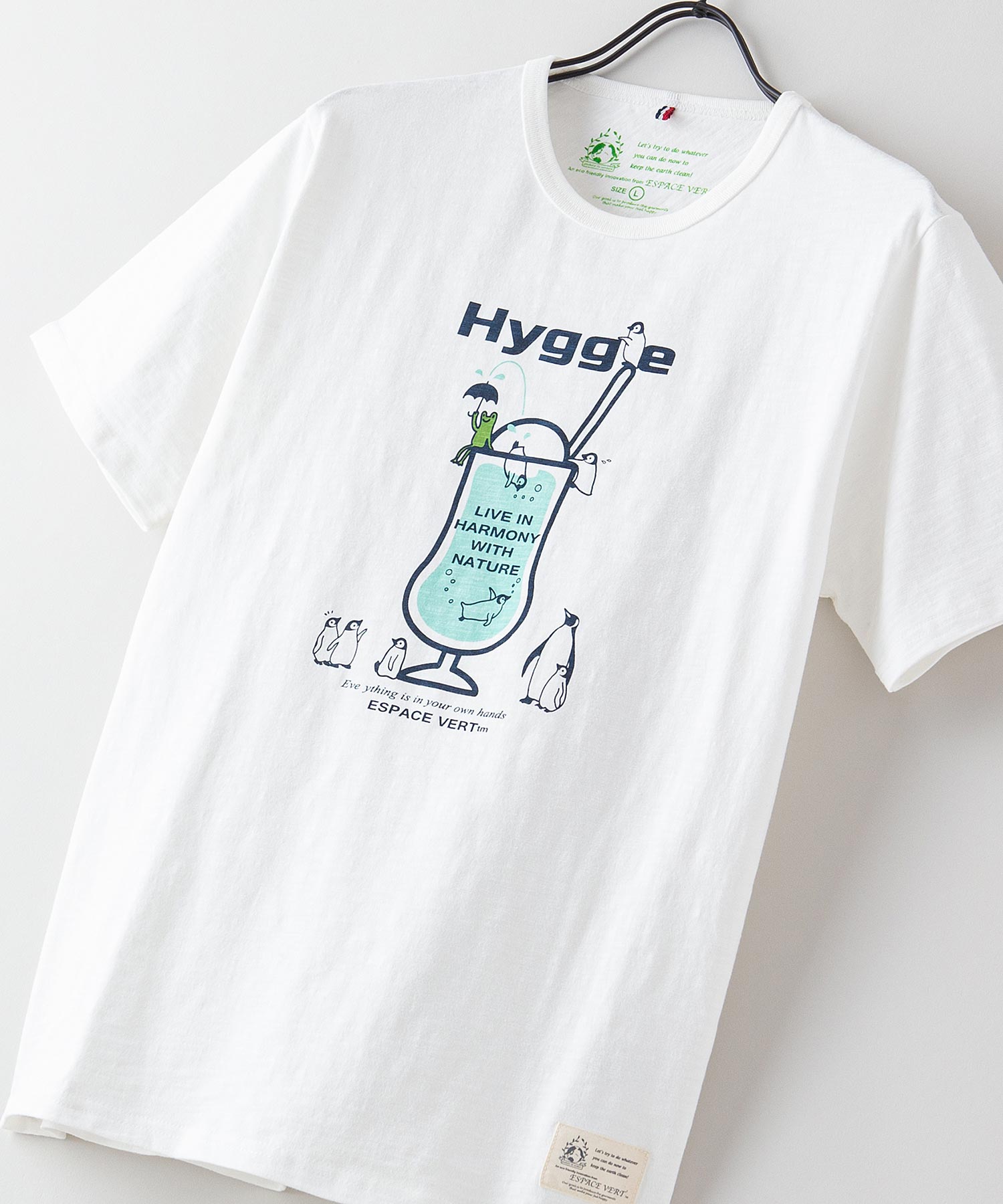 コットン 100％ 表面感ある スラブ生地 ペンギン プリント Tシャツ