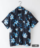 接触冷感 総柄 アロハシャツ レーヨン100% オープンカラー 開襟 ストリート モード カジュアル 夏服  UNIIT ユニット