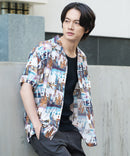 接触冷感 総柄 アロハシャツ レーヨン100％ オープンカラー 開襟 ストリート モード カジュアル 夏服  UNIIT ユニット