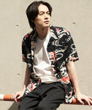 接触冷感 総柄 アロハシャツ レーヨン100％ オープンカラー 開襟 ストリート モード カジュアル 夏服  UNIIT ユニット