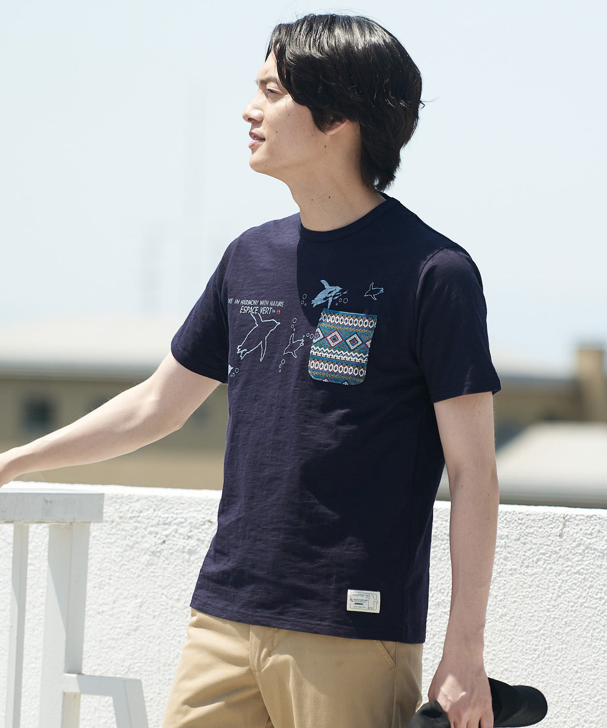 ペンギン ポケット 付き Tシャツ ジャガード スラブ さらさら BLUE STANDARD ブルースタンダード