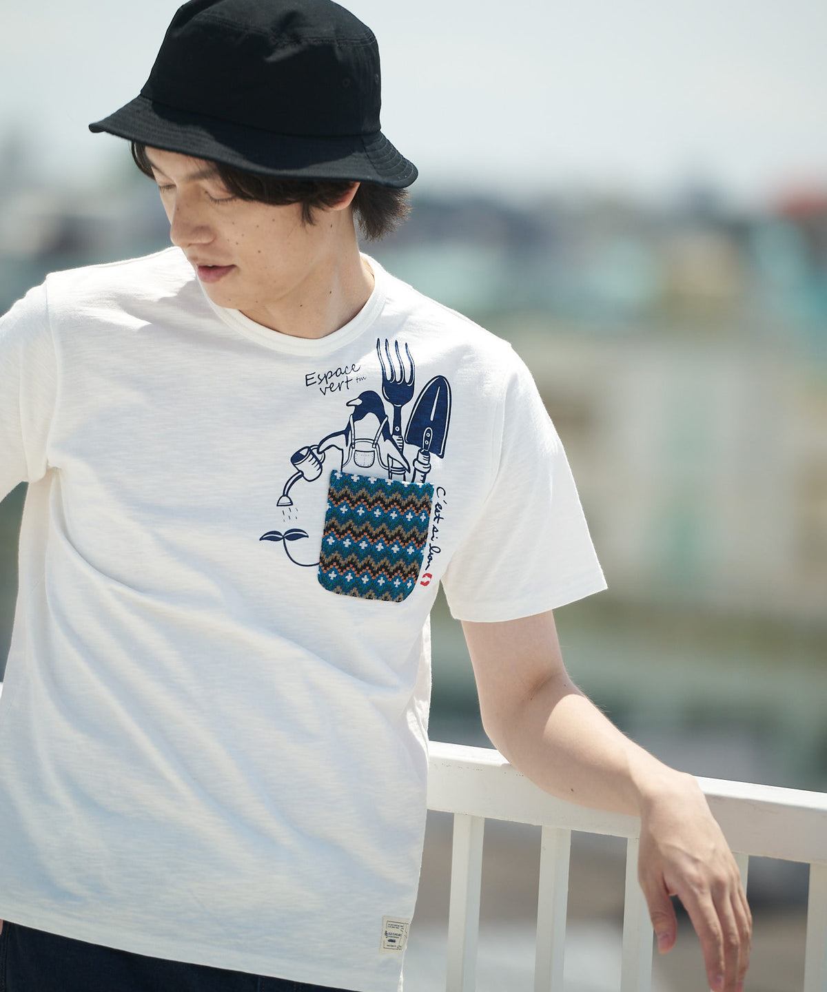 ペンギン ポケット 付き Tシャツ ジャガード スラブ さらさら BLUE STANDARD ブルースタンダード