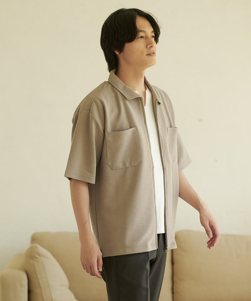 【KAITEKI+】ドライタッチ 吸水速乾 ストレッチ イージーケア ドライリップル ジップブルゾン オーバーシャツ ジップシャツ