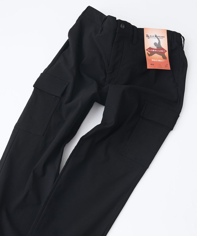 【BLUE STANDARD/ブルースタンダード】快適！スーパーストレッチ起毛カーゴパンツ 暖パン イージーケア 前開き ウエストゴム UVカット