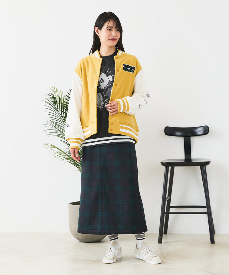 【Disney/ディズニー】MICKEY MOUSE/ミッキーマウス 袖切替 ワッペン刺繍 フリース スタジャン