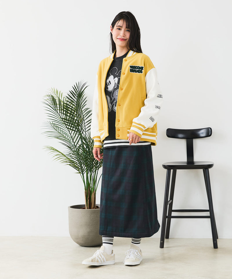 【Disney/ディズニー】MICKEY MOUSE/ミッキーマウス 袖切替 ワッペン刺繍 フリース スタジャン