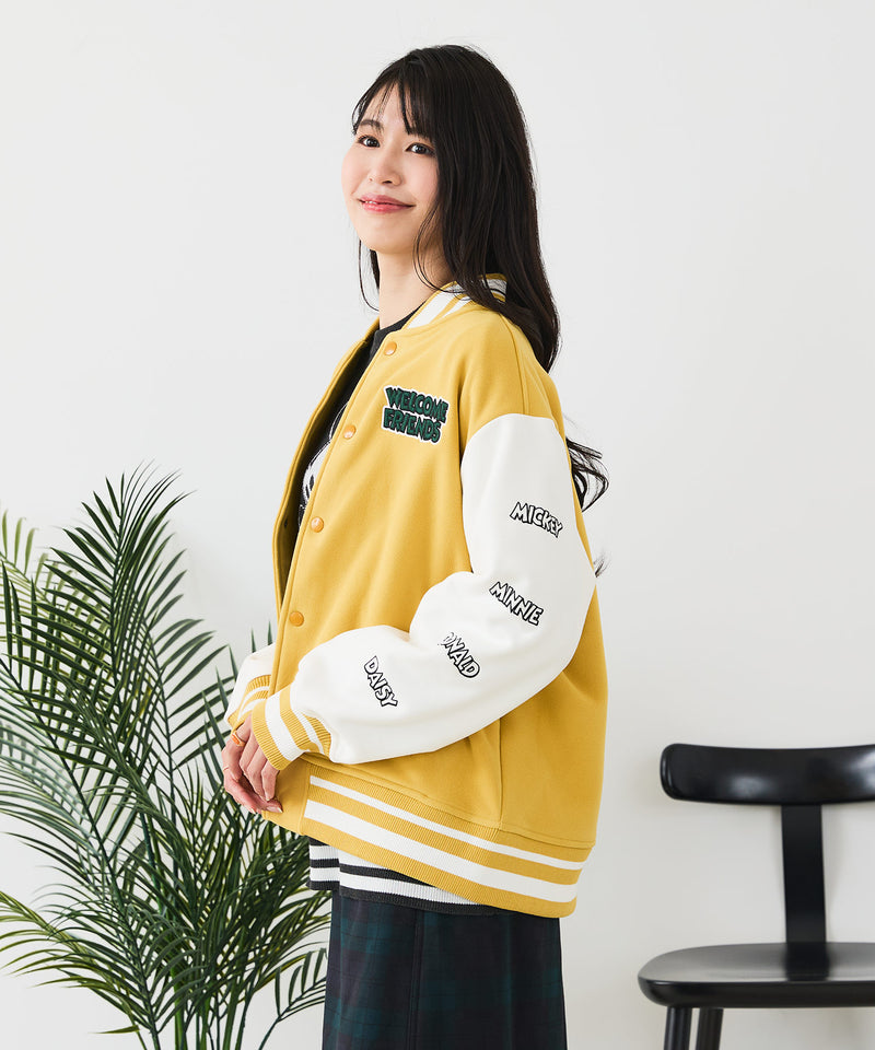 【Disney/ディズニー】MICKEY MOUSE/ミッキーマウス 袖切替 ワッペン刺繍 フリース スタジャン