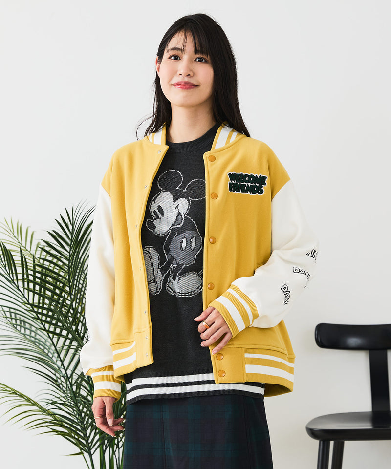 【Disney/ディズニー】MICKEY MOUSE/ミッキーマウス 袖切替 ワッペン刺繍 フリース スタジャン
