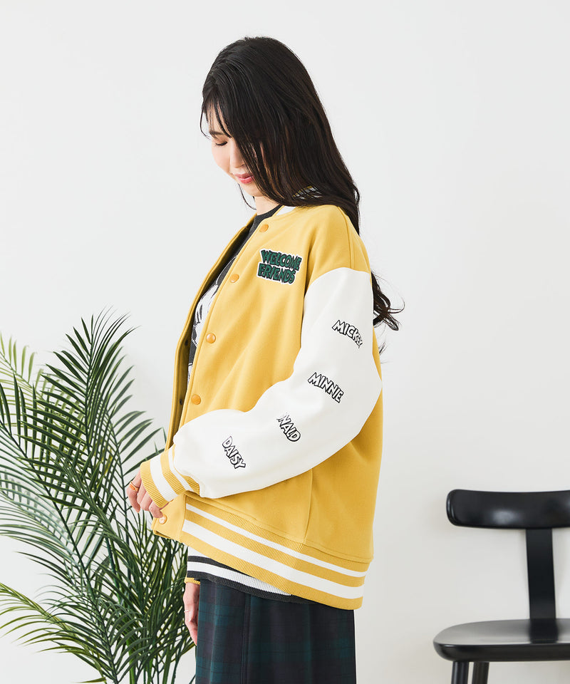 【Disney/ディズニー】MICKEY MOUSE/ミッキーマウス 袖切替 ワッペン刺繍 フリース スタジャン