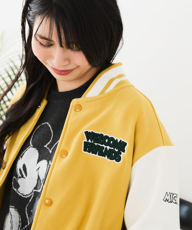 【Disney/ディズニー】MICKEY MOUSE/ミッキーマウス 袖切替 ワッペン刺繍 フリース スタジャン