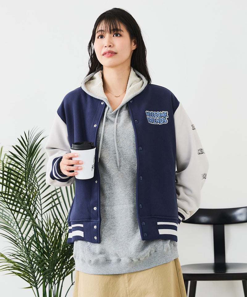 【Disney/ディズニー】MICKEY MOUSE/ミッキーマウス 袖切替 ワッペン刺繍 フリース スタジャン