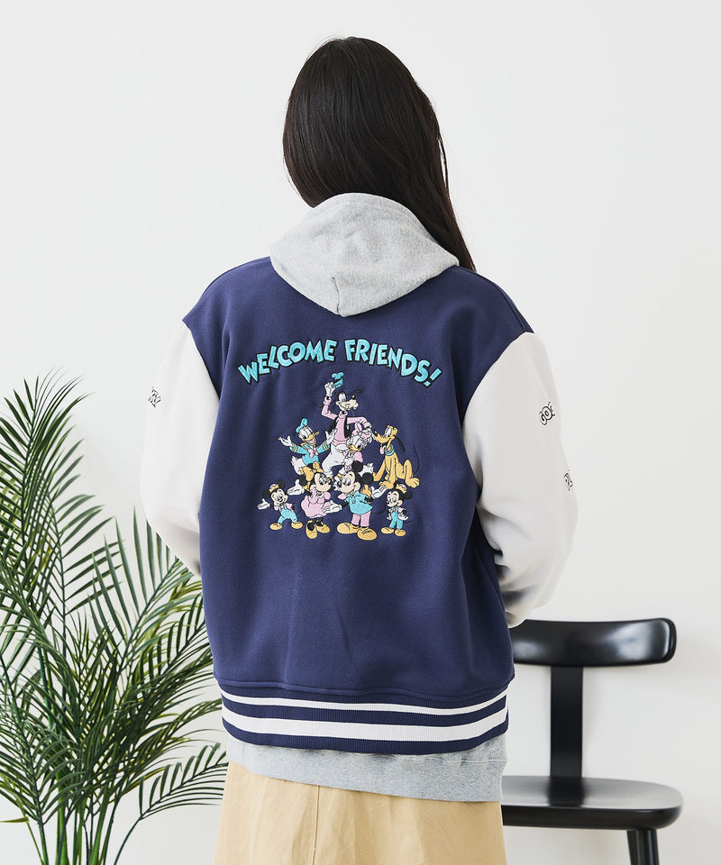 【Disney/ディズニー】MICKEY MOUSE/ミッキーマウス 袖切替 ワッペン刺繍 フリース スタジャン