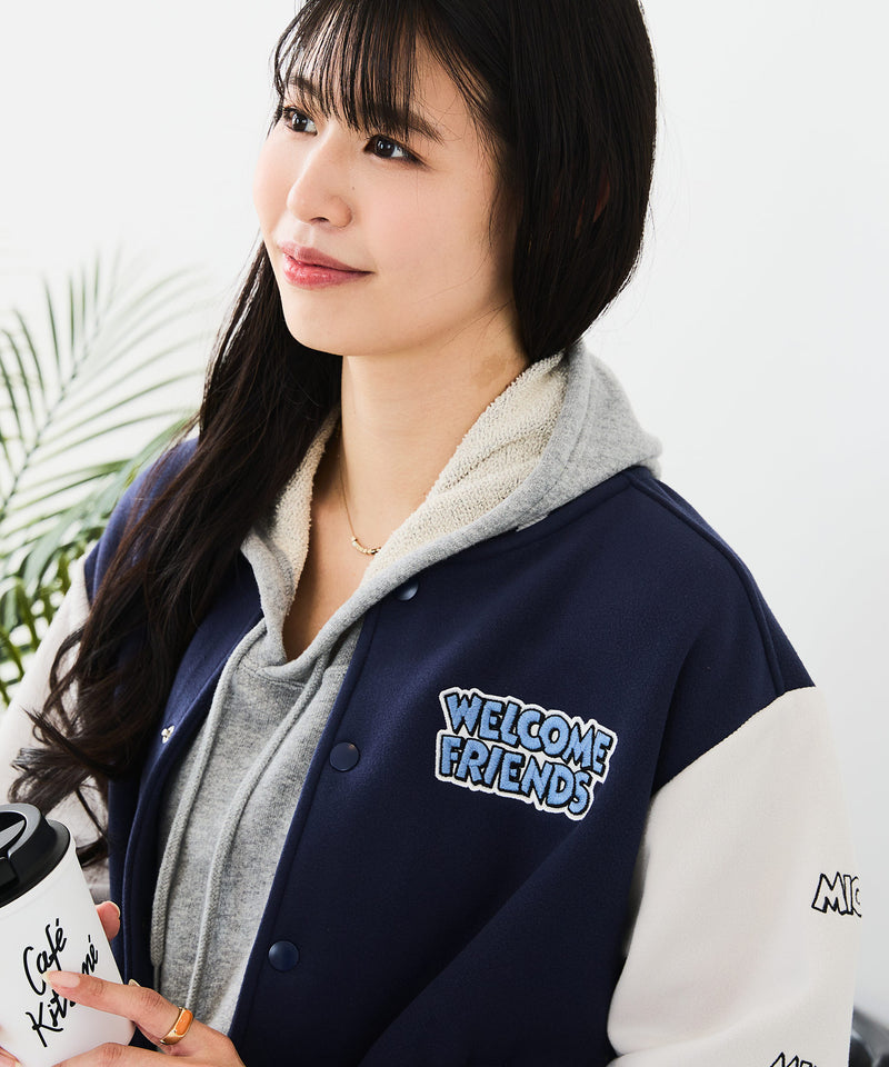 【Disney/ディズニー】MICKEY MOUSE/ミッキーマウス 袖切替 ワッペン刺繍 フリース スタジャン