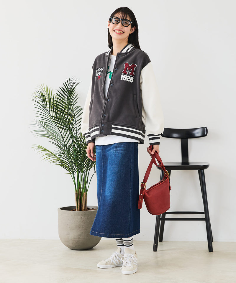 【Disney/ディズニー】MICKEY MOUSE/ミッキーマウス 袖切替 ワッペン刺繍 フリース スタジャン