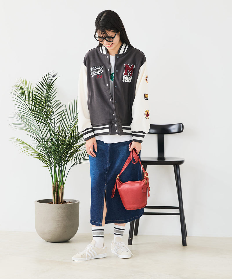【Disney/ディズニー】MICKEY MOUSE/ミッキーマウス 袖切替 ワッペン刺繍 フリース スタジャン