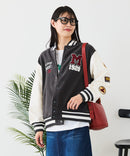 【Disney/ディズニー】MICKEY MOUSE/ミッキーマウス 袖切替 ワッペン刺繍 フリース スタジャン