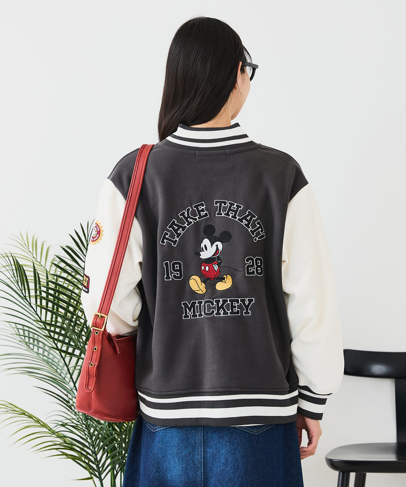 【Disney/ディズニー】MICKEY MOUSE/ミッキーマウス 袖切替 ワッペン刺繍 フリース スタジャン