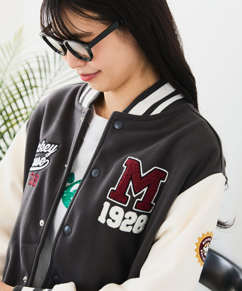 【Disney/ディズニー】MICKEY MOUSE/ミッキーマウス 袖切替 ワッペン刺繍 フリース スタジャン