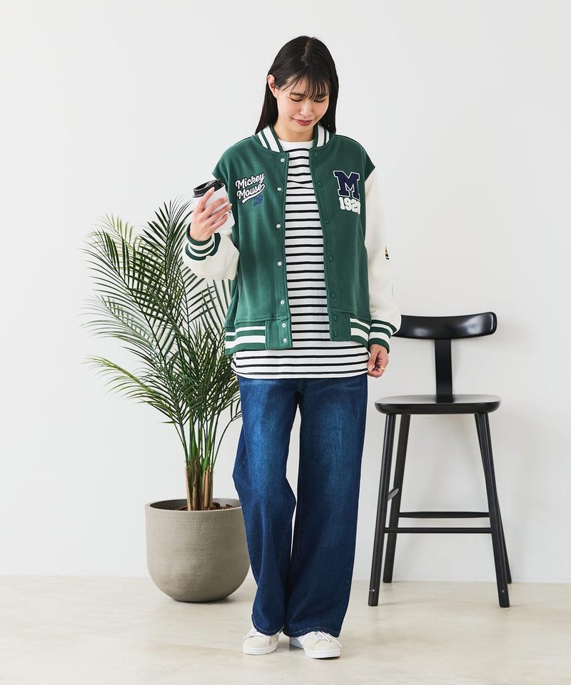 【Disney/ディズニー】MICKEY MOUSE/ミッキーマウス 袖切替 ワッペン刺繍 フリース スタジャン