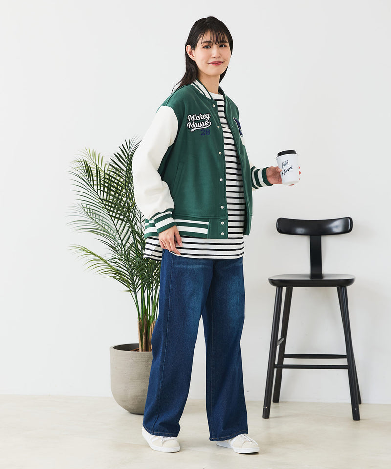 【Disney/ディズニー】MICKEY MOUSE/ミッキーマウス 袖切替 ワッペン刺繍 フリース スタジャン
