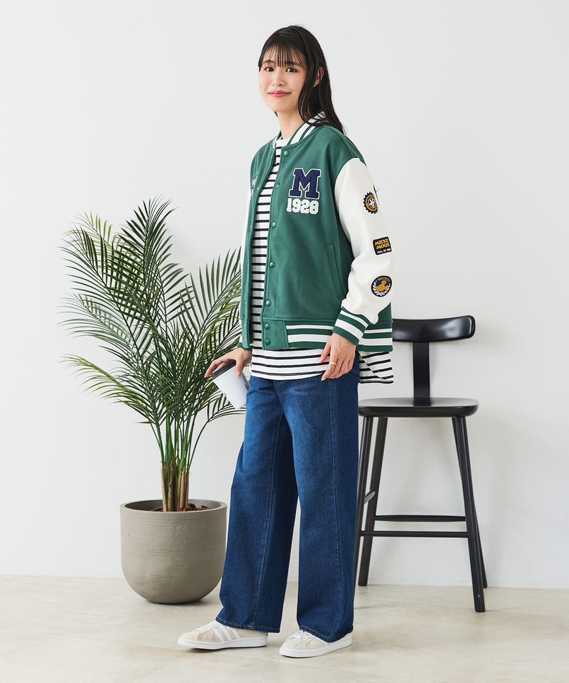 【Disney/ディズニー】MICKEY MOUSE/ミッキーマウス 袖切替 ワッペン刺繍 フリース スタジャン