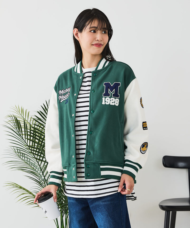 【Disney/ディズニー】MICKEY MOUSE/ミッキーマウス 袖切替 ワッペン刺繍 フリース スタジャン