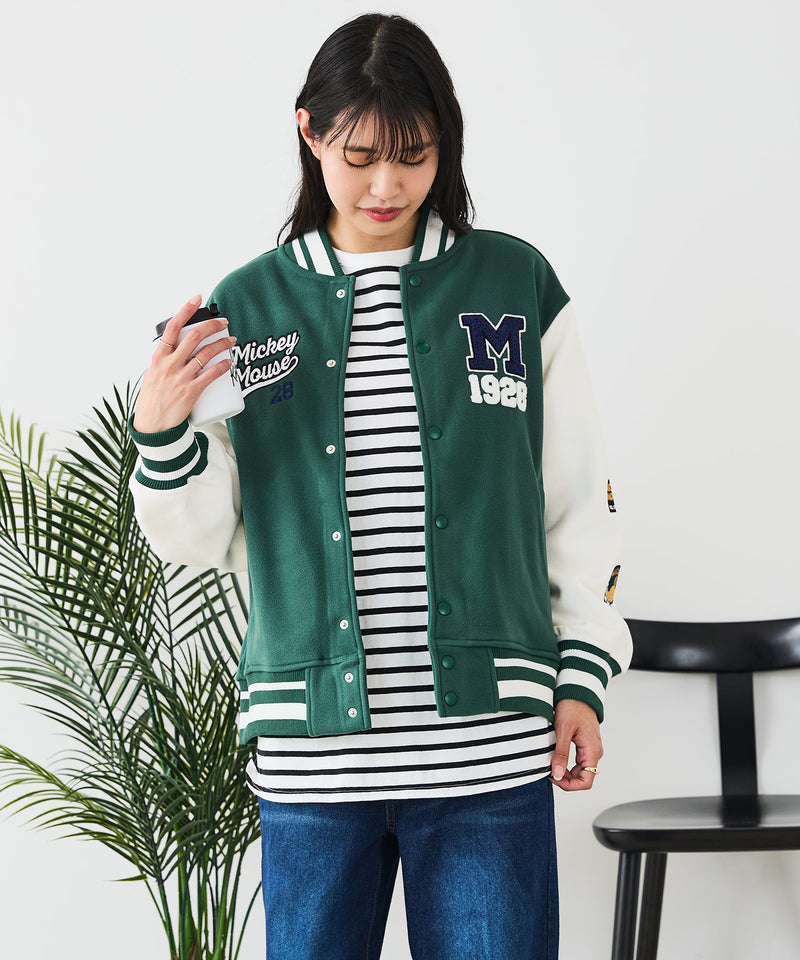 【Disney/ディズニー】MICKEY MOUSE/ミッキーマウス 袖切替 ワッペン刺繍 フリース スタジャン
