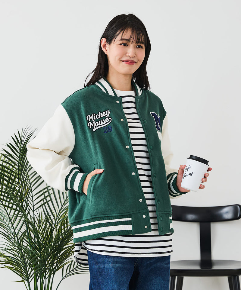 【Disney/ディズニー】MICKEY MOUSE/ミッキーマウス 袖切替 ワッペン刺繍 フリース スタジャン