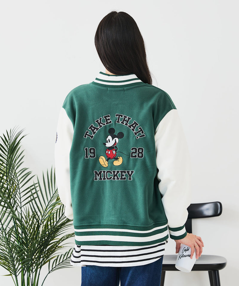 【Disney/ディズニー】MICKEY MOUSE/ミッキーマウス 袖切替 ワッペン刺繍 フリース スタジャン