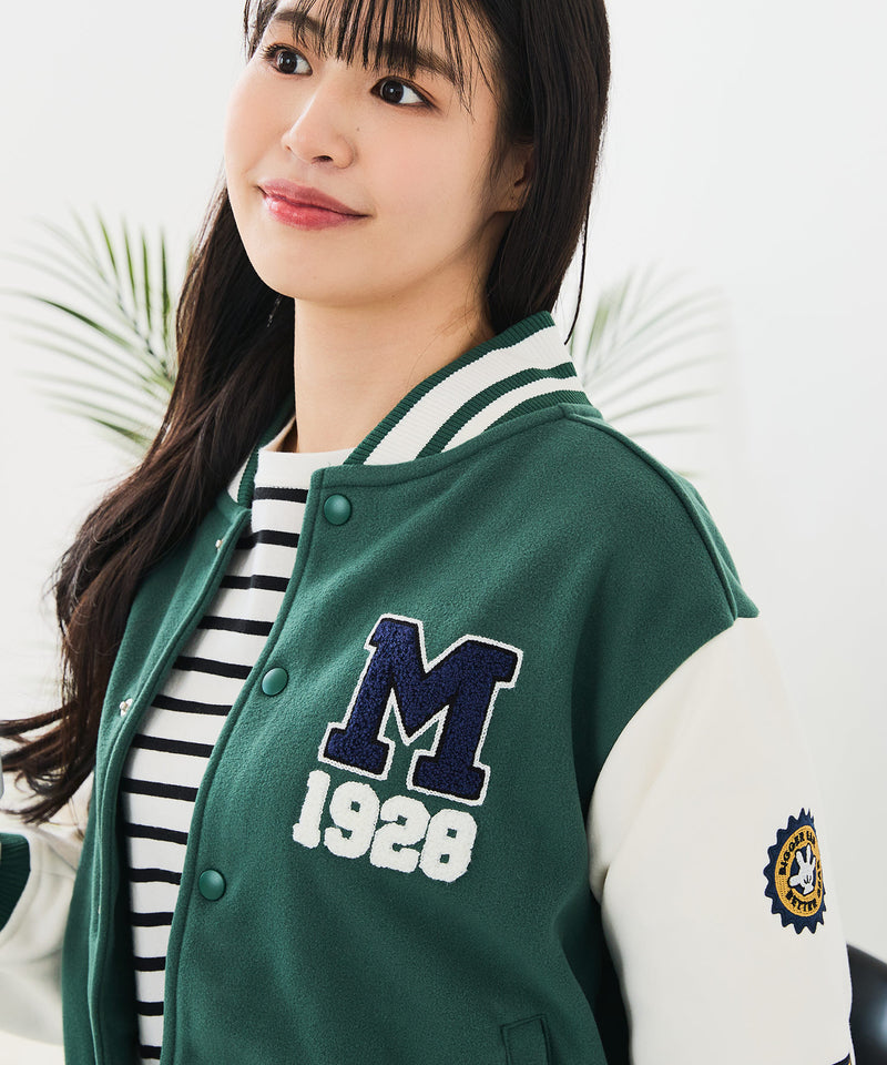 【Disney/ディズニー】MICKEY MOUSE/ミッキーマウス 袖切替 ワッペン刺繍 フリース スタジャン